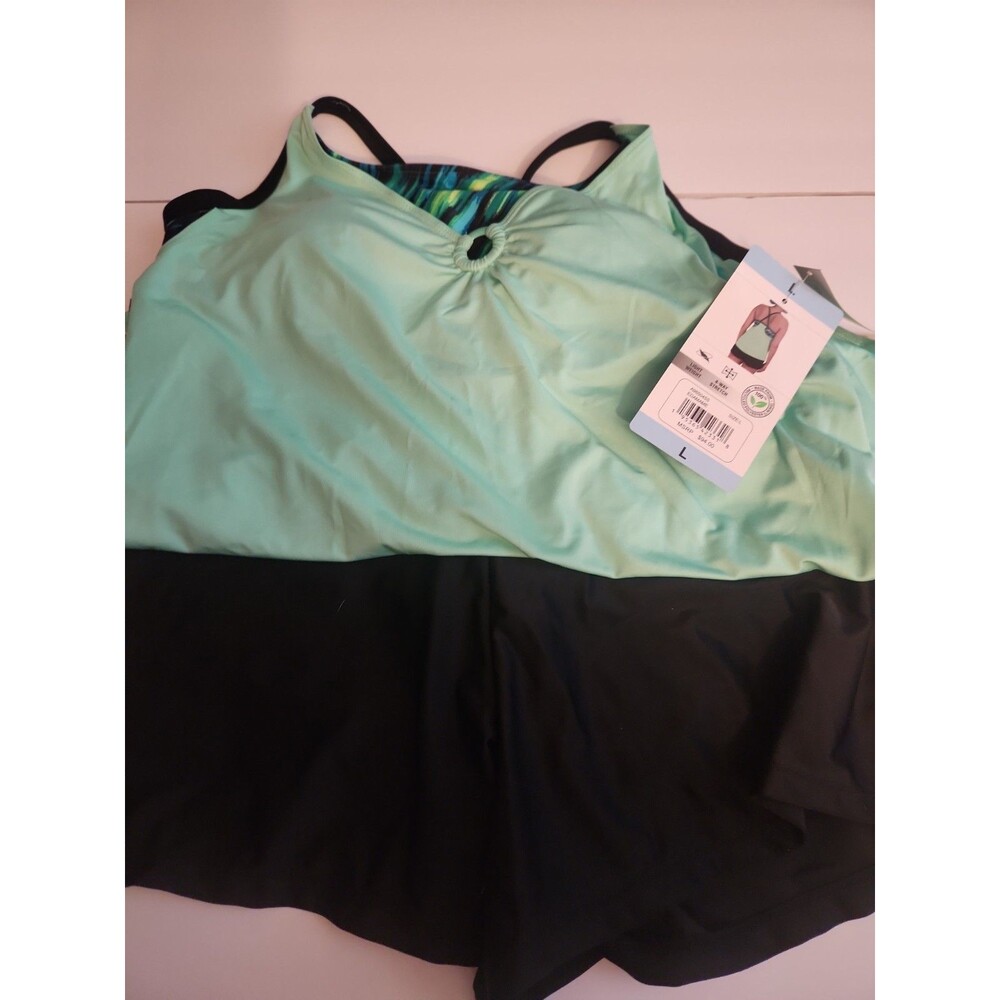 ZeroXposur 2-Piece Swimsuit Size Large Teal & Black 4-Way Stretch Lightweight